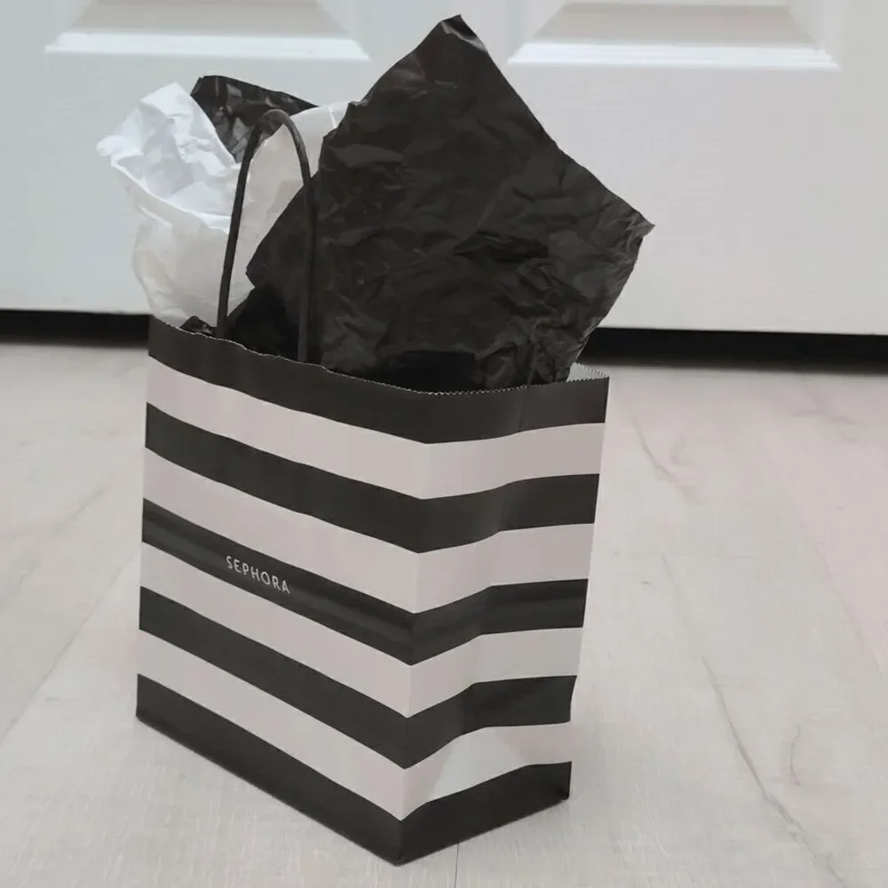 🖤🤍 SEPHORA Empty Black White Striped Paper Shopping Gift Bag with Tissues
